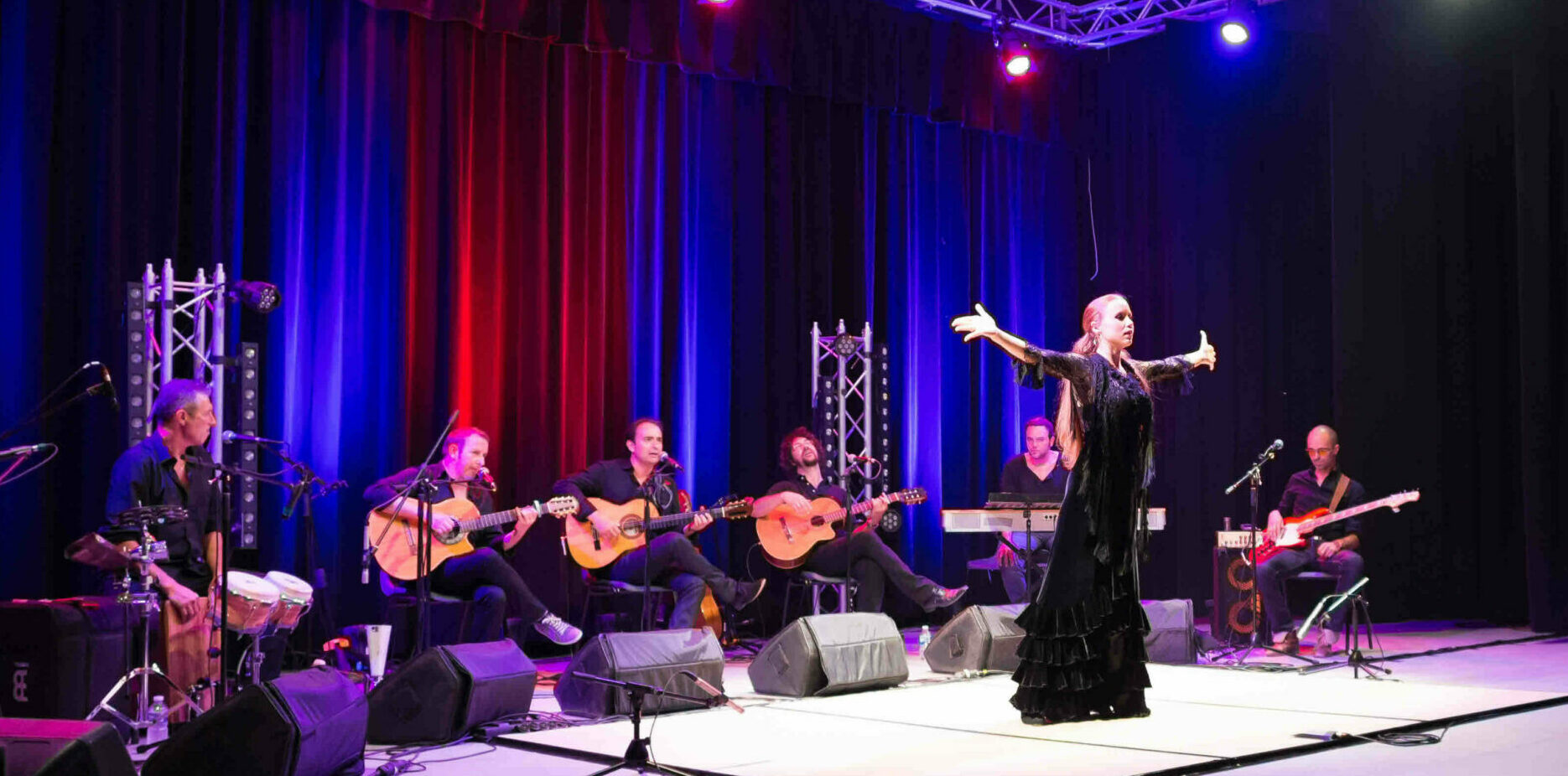 "Los De La Noche" Show – Featuring six musicians with their instruments and a flamenco dancer.